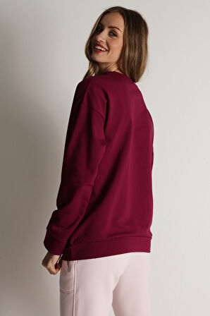 Kadın Basic Oversize Örme Sweatshirt