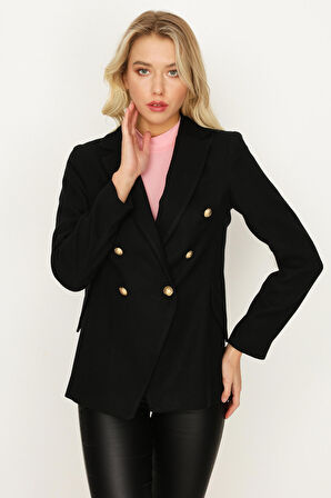 Kadın Tek Düğme Kapamalı Kaşe Blazer Ceket