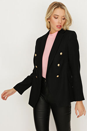 Kadın Tek Düğme Kapamalı Kaşe Blazer Ceket