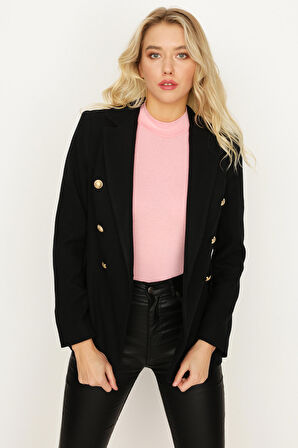 Kadın Tek Düğme Kapamalı Kaşe Blazer Ceket