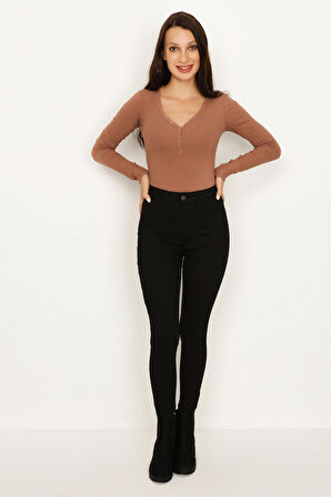 Kadın Yırtık Detaylı Yüksek Bel Skinny Jeans