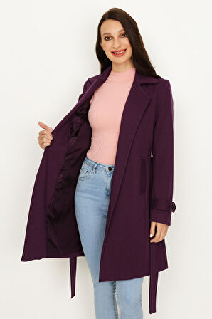 Kadın Kemerli Gabardin Kumaş Kaban