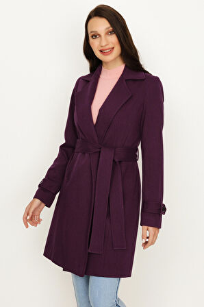 Kadın Kemerli Gabardin Kumaş Kaban