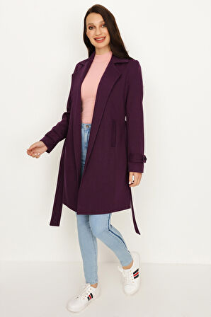 Kadın Kemerli Gabardin Kumaş Kaban