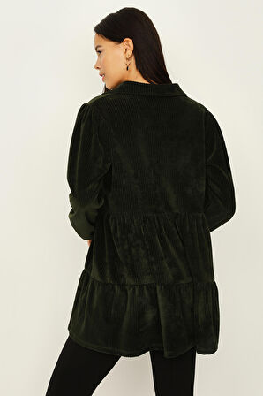 Kadın Eteği Volanlı Kadife Tunik Elbise