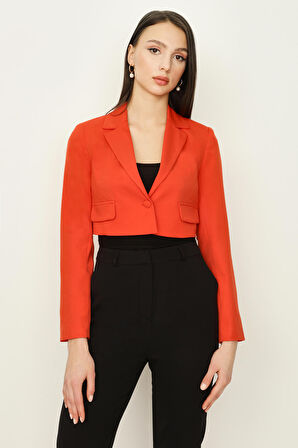 Kadın Orange Tek Düğmeli Crop Blazer Ceket
