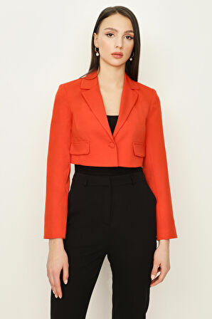 Kadın Orange Tek Düğmeli Crop Blazer Ceket