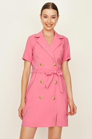 Kadın Düğme Detaylı Kuşaklı Ceket Elbise