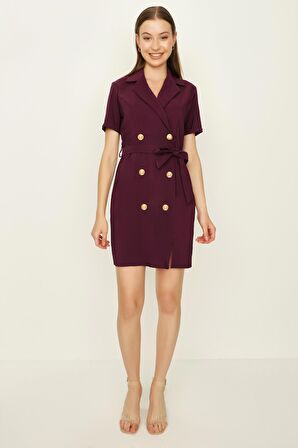 Kadın Düğme Detaylı Kuşaklı Ceket Elbise