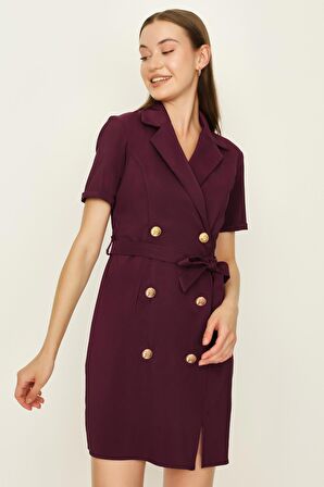 Kadın Düğme Detaylı Kuşaklı Ceket Elbise