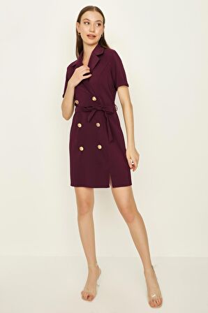 Kadın Düğme Detaylı Kuşaklı Ceket Elbise