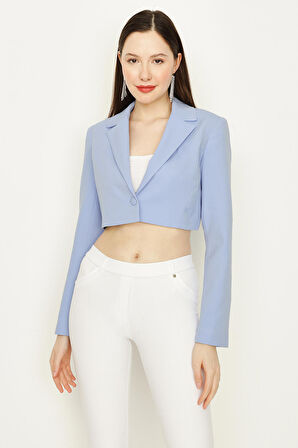 Kadın Tek Düğme Kapamalı Crop Blazer Ceket