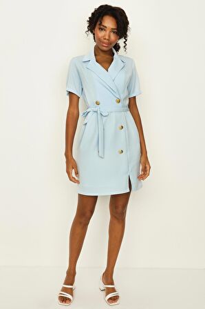 Kadın Düğme Detaylı Kuşaklı Ceket Elbise