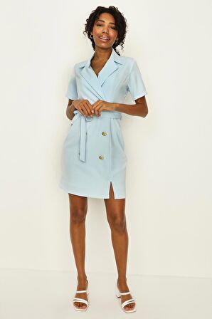 Kadın Düğme Detaylı Kuşaklı Ceket Elbise