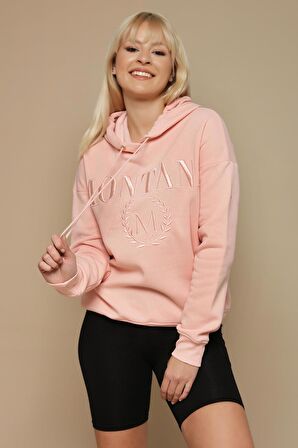 Kadın Kapüşonlu Yazı Detaylı Örme Sweatshirt