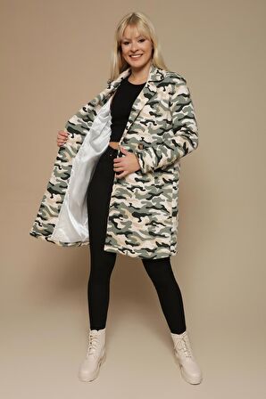 Kadın Kamuflaj Desenli Astarlı Örme Ceket