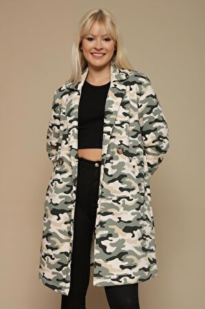 Kadın Kamuflaj Desenli Astarlı Örme Ceket