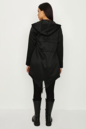 Kadın Kapüşonlu Parlak Kumaş Parka