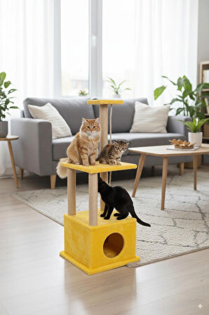 Catoys Kedi Evi Ve Tırmalaması 2 Katlı Sarı