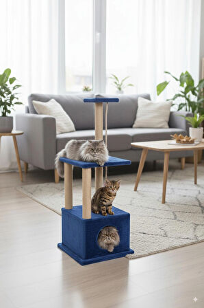 Catoys Kedi Evi Ve Tırmalaması 2 Katlı Mavi
