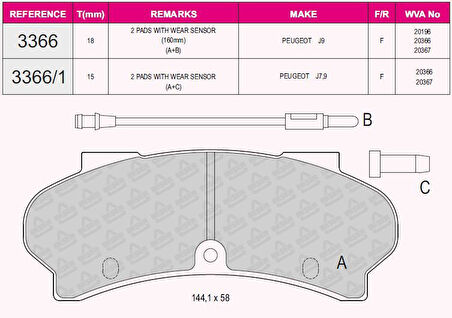 Psa On Fren Balatası J9 18mm Ym - Beser 3366/18