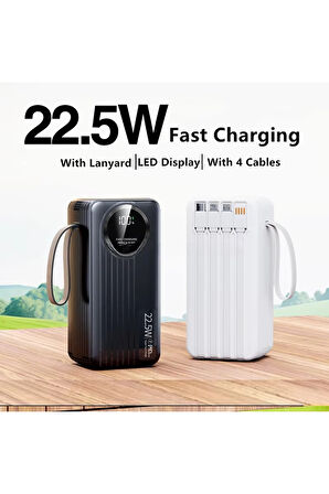 Polygold PG-PW650 50000 mAh Power Bank 22.5W Süper Hızlı Şarj, 4 Dahili Kablolu ve Dijital LED Ekran