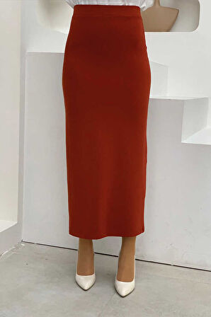 Bel Lastikli Likralı Kalem Etek 1074 Kiremit