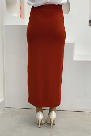 Bel Lastikli Likralı Kalem Etek 1074 Kiremit