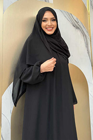 Kat Kat Görünüm Kol Manşetleri Lastikli Şifon Elbise 3060 Siyah