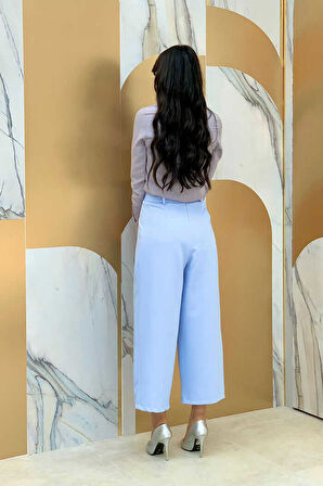 Fermuarlı Bel Bağcıklı Pantolon 0174 Bebe Mavisi