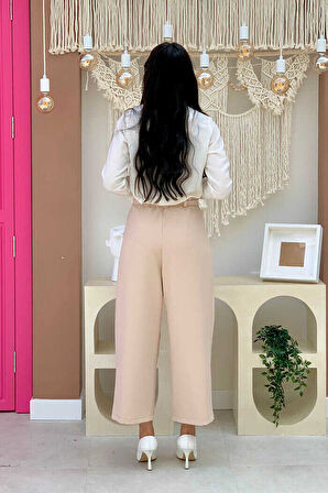 Fermuarlı Bel Bağcıklı Pantolon 0174 Taş