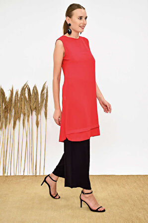 Kat Görünüm Sıfır Kol İçlik Tunik 2340 Kırmızı