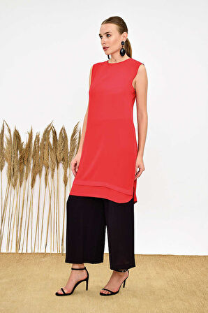 Kat Görünüm Sıfır Kol İçlik Tunik 2340 Kırmızı