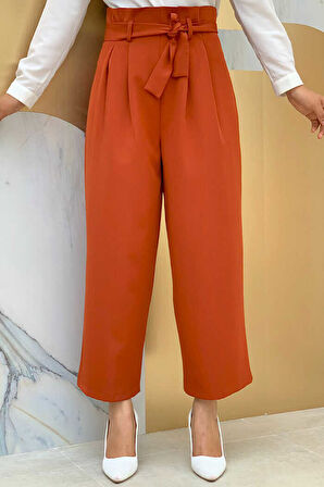Fermuarlı Bel Bağcıklı Pantolon 0174 Kiremit