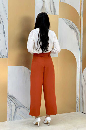 Fermuarlı Bel Bağcıklı Pantolon 0174 Kiremit