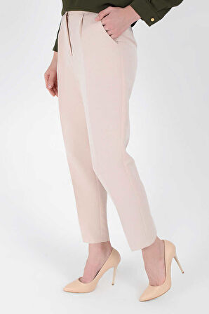 Büyük Beden Fermuarlı Cep Detaylı Kalem Pantolon 0201-1 Taş