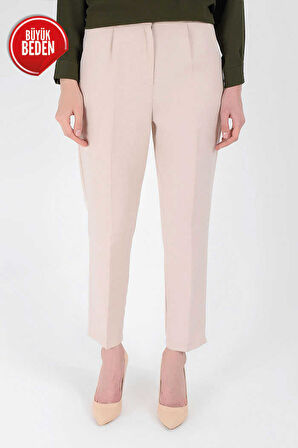 Büyük Beden Fermuarlı Cep Detaylı Kalem Pantolon 0201-1 Taş