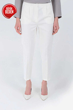 Büyük Beden Fermuarlı Cep Detaylı Kalem Pantolon 0201-1 Ekru