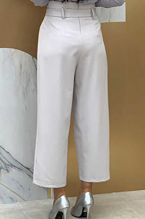 Büyük Beden Fermuarlı Bel Bağcıklı Pantolon 0174-1 Gri