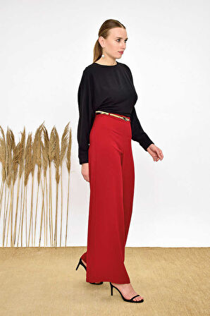 Fermuarlı Kemer Aksesuarlı Pantolon Etek 0125 Bordo