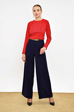 Bym Fashion Fermuarlı Kemer Aksesuarlı Pantolon Etek 0125 Lacivert