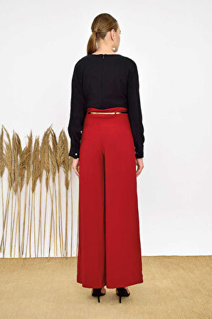 Büyük Beden Fermuarlı Kemer Aksesuarlı Pantolon Etek 0125-1 Bordo