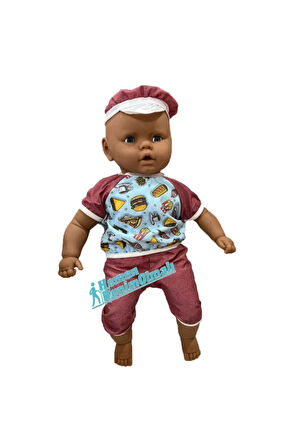  Oyun Arkadaşım Saçsız Zenci Bebek Gövdesi Dolgulu Et Bebek 60 Cm