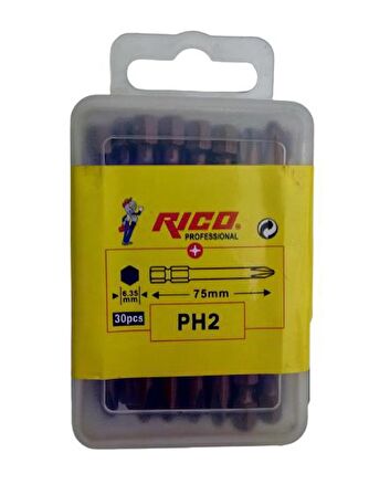 Rico 1 Kutu PH2 X 75mm Yıldız Bist Uç (30 Adet) Kırmızı