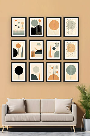 12 Parça Siyah Çerçeve Görünümlü Mdf Tablo Seti - 12ARTAVESSA25