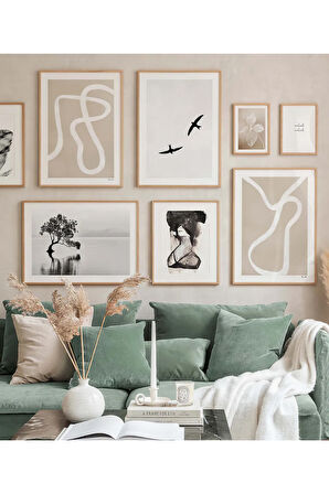 8 Parça Ahşap Çerçeve Görünümlü Mdf Tablo Seti - ARTAVESSAYSLMSTKO5