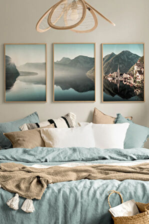3 Parça Ahşap Çerçeve Görünümlü Mdf Tablo Seti - ARTAVESSAYSLMSTKO45