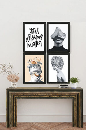 4 Parça Çerçeve Görünümlü Mdf Tablo Seti - ART4CRVDK77