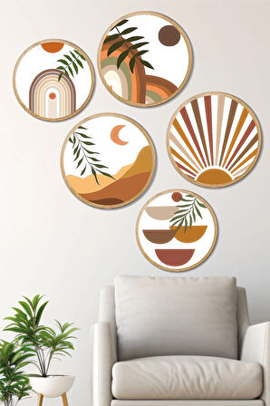 Dekoratif Oval 5 Parça Çerçeve Görünümlü Mdf Tablo Seti - ARTOVLCLLCT1