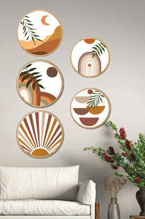 Dekoratif Oval 5 Parça Çerçeve Görünümlü Mdf Tablo Seti - ARTOVLCLLCT1